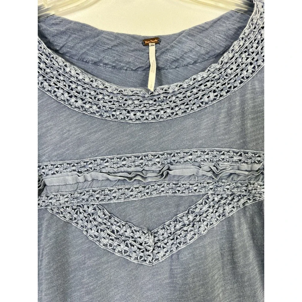 Women FREE PEOPLE Crochet Long Sleeve Top In Pacific Coast Small Blue